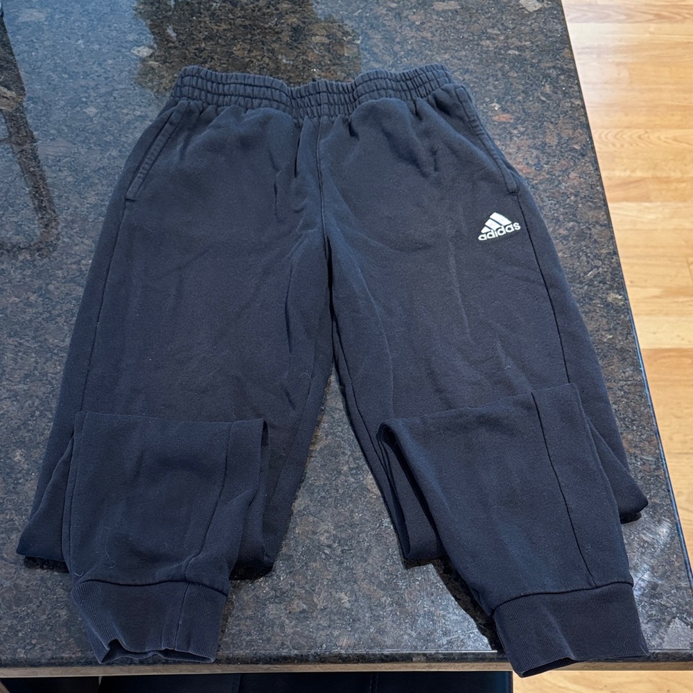 adidas Black Kids LARGE Fleece Joggers with White Logo
